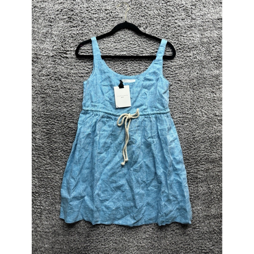 Pomander Place Aqua Blue Sabella Linen Casual Mini Dress NWT Size XS